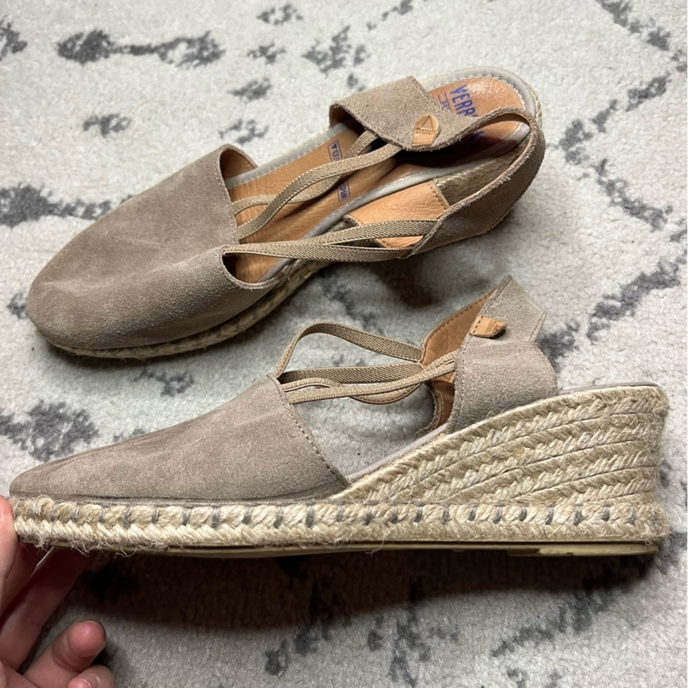 VERBENAS Maika Beachy Boho Tan Genuine Leather Slip On Espadrille Wedges - Picture 5 of 11